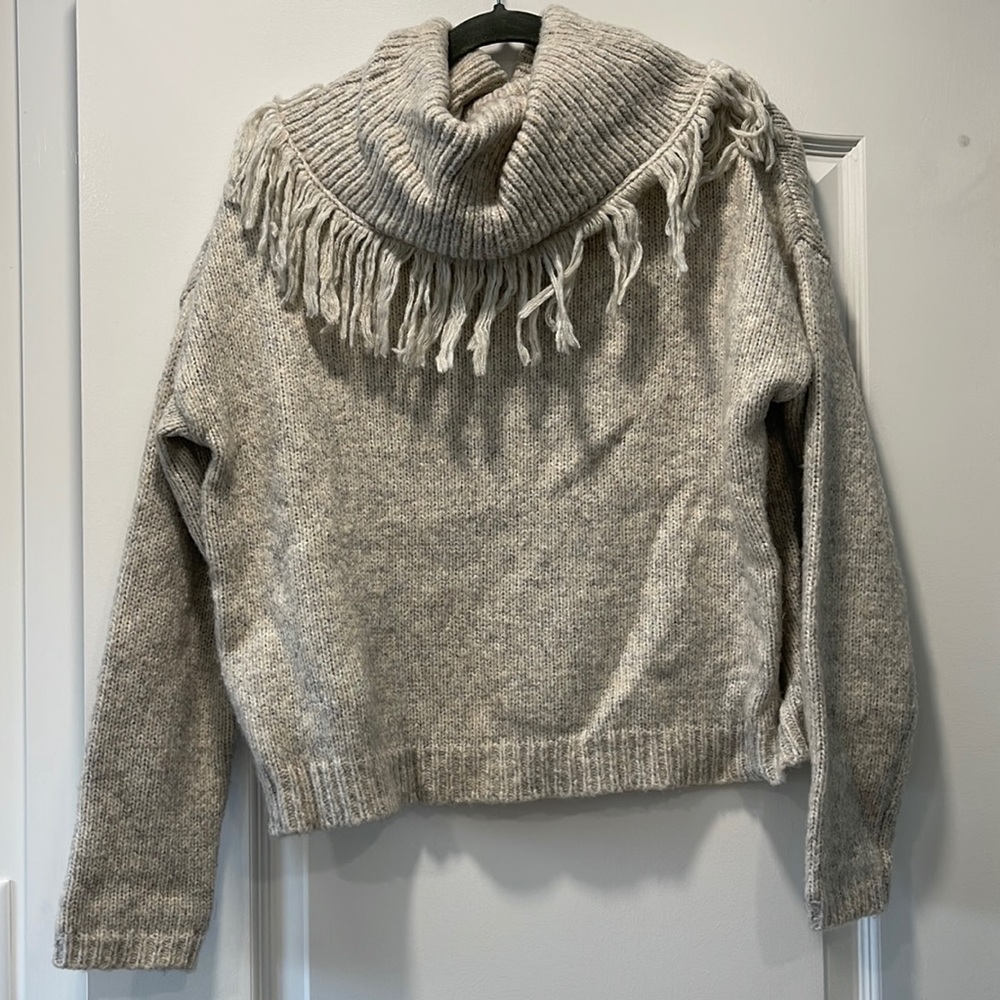 Grey fringe sweater from Anthropologie